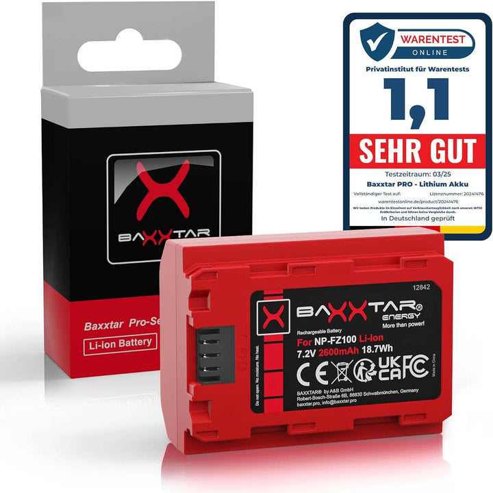 Baxxtar Pro NP-FZ100 2400mAh Akku (Generation IV) kompatibel mit Sony FX30 Alpha 6700 A1 7 IV 7C II
