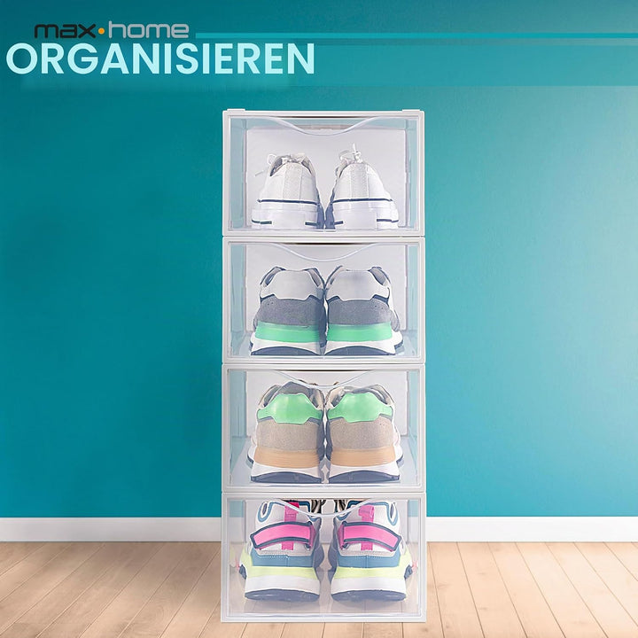 AKTIVE Max Home Schuhkartons aus Kunststoff, 12er-Set, Aufbewahrungsboxen, 23 x 33,5 x 14,5 cm, stap