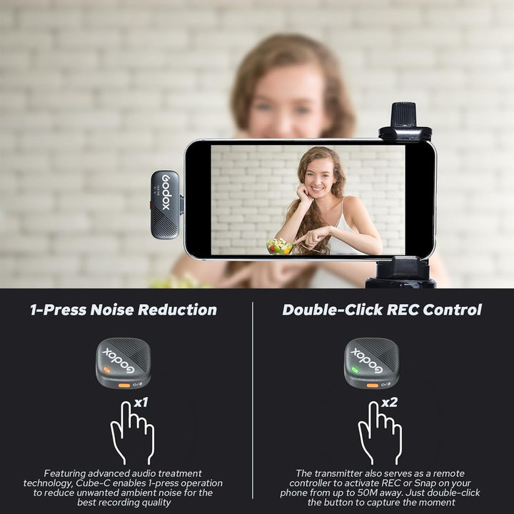 Godox Cube-C Combo Kit2 Wireless Lavalier Mikrofon für Kamera/iPhone/Android/PC,300m Reichweite, 48K