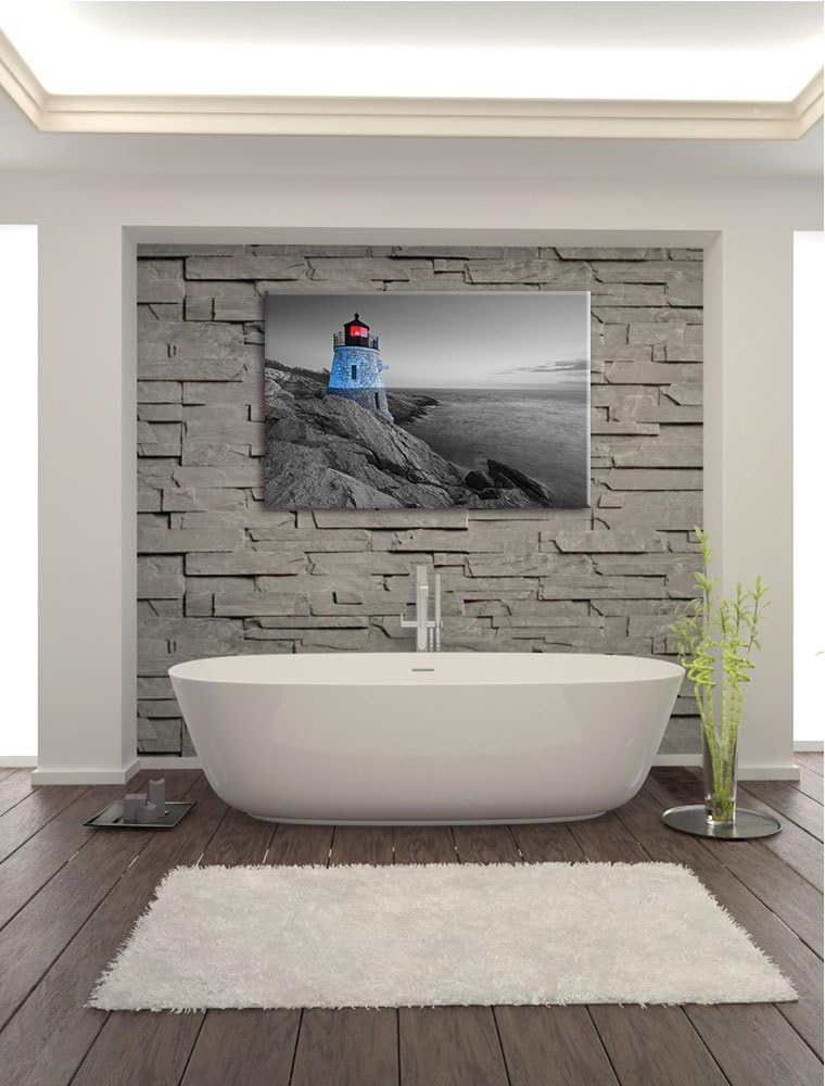 winziger Leuchtturm auf Felsen schwarz/weiss Format: 100x70 auf Leinwand, XXL riesige Bilder fertig