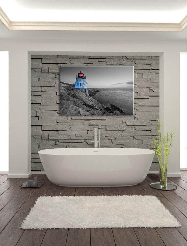 winziger Leuchtturm auf Felsen schwarz/weiss Format: 100x70 auf Leinwand, XXL riesige Bilder fertig