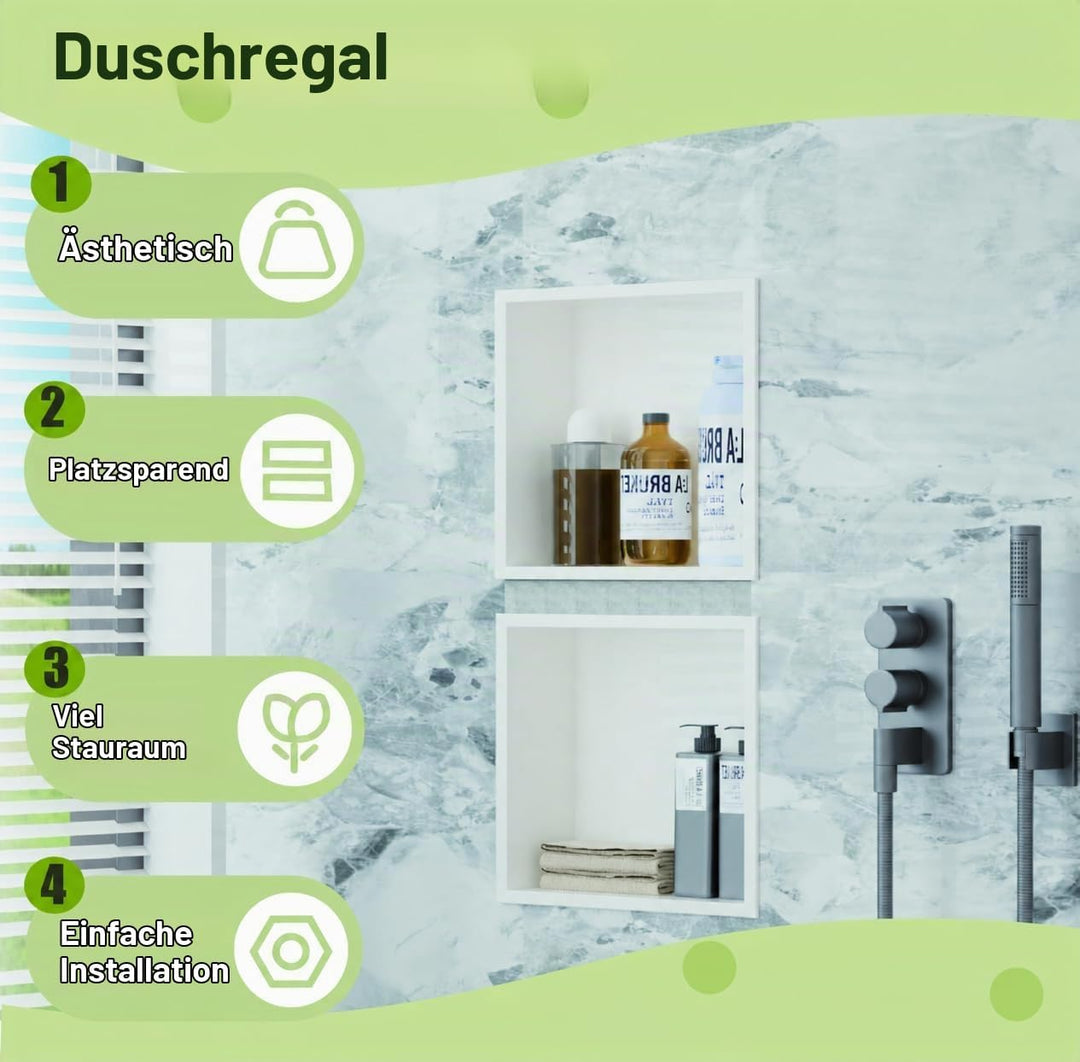 Badezimmer-Wandnischenschrank Weiss 30x30x10 cm, wandmontiertes Waschbecken für Dusche Edelstahl-Auf