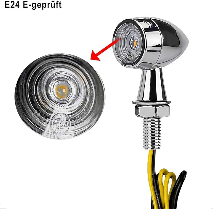 evermotor 12V Mini LED Blinker Motorrad E Geprüft, Verchromt Motorrad Blinker IP67 Wasserdicht (2 St