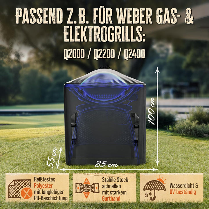AMZBBQ® Premium Grillabdeckung wetterfest - 85 x 100 x 55 cm - 100% wasserdichte Abdeckhaube für Gas