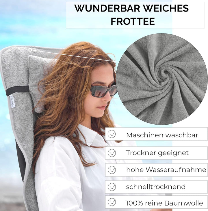 Frottee Schonbezug für Gartenstuhl - 130x60cm Bezug 100% Baumwolle Hochlehner Auflage Gartenstühle G