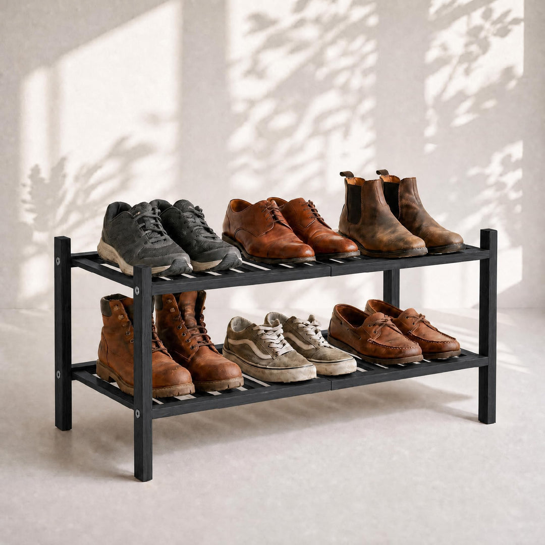 Schuhregal aus Bambus, Schuhablage mit 2 Ebenen, 68 x 28 x 32 cm, Erweiterbar Stapelbar, Schuhschran