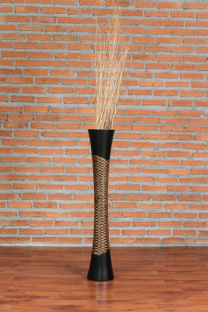 Leewadee Grosse Bodenvase für Dekozweige hohe Standvase Design Holzvase, Holz, 90 cm, Schwarz Braun