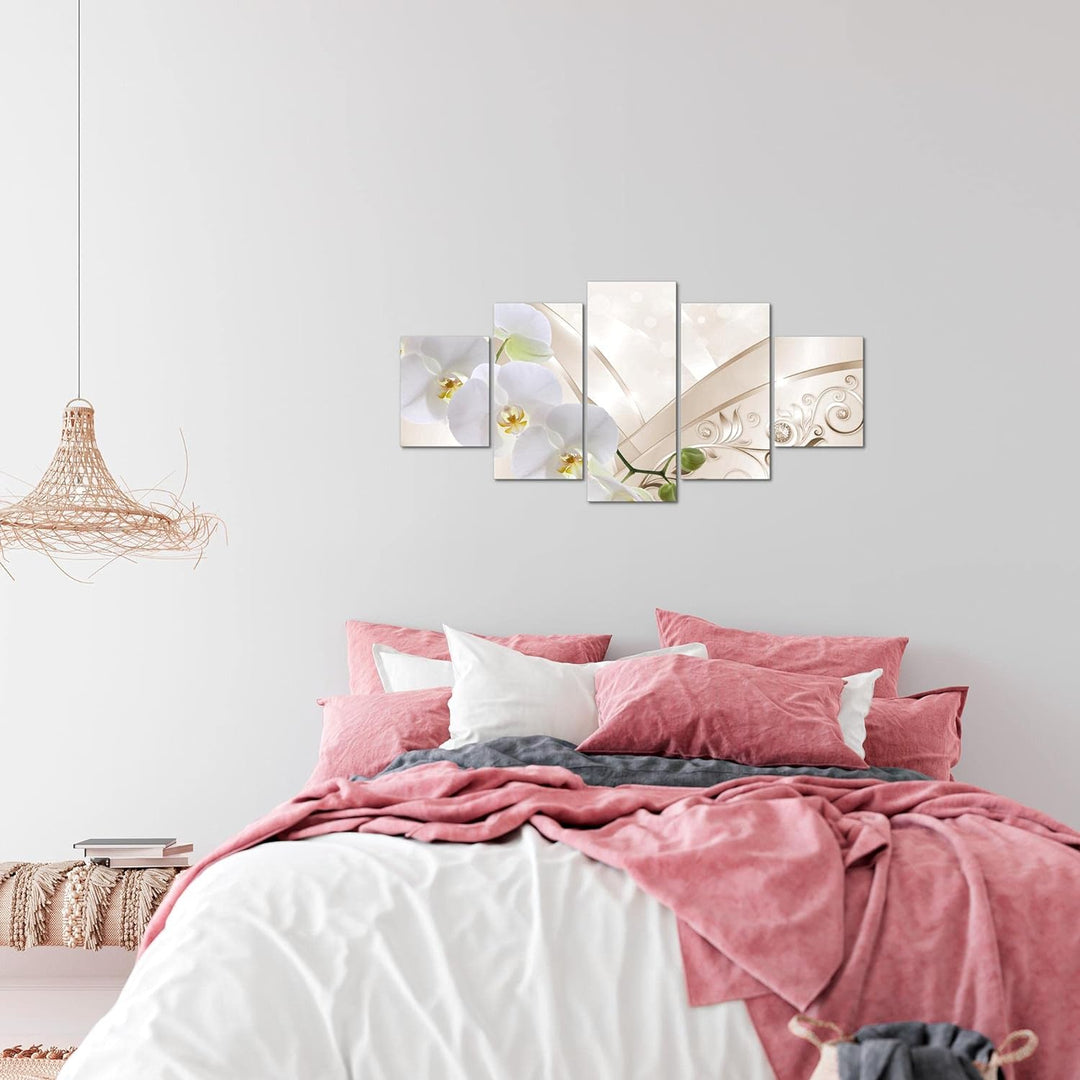 Runa Art Wandbilder Blumen Orchidee 5 Teilig Bild auf Vlies Leinwand Deko Wohnzimmer Abstrakt Biege