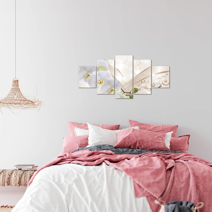 Runa Art Wandbilder Blumen Orchidee 5 Teilig Bild auf Vlies Leinwand Deko Wohnzimmer Abstrakt Biege