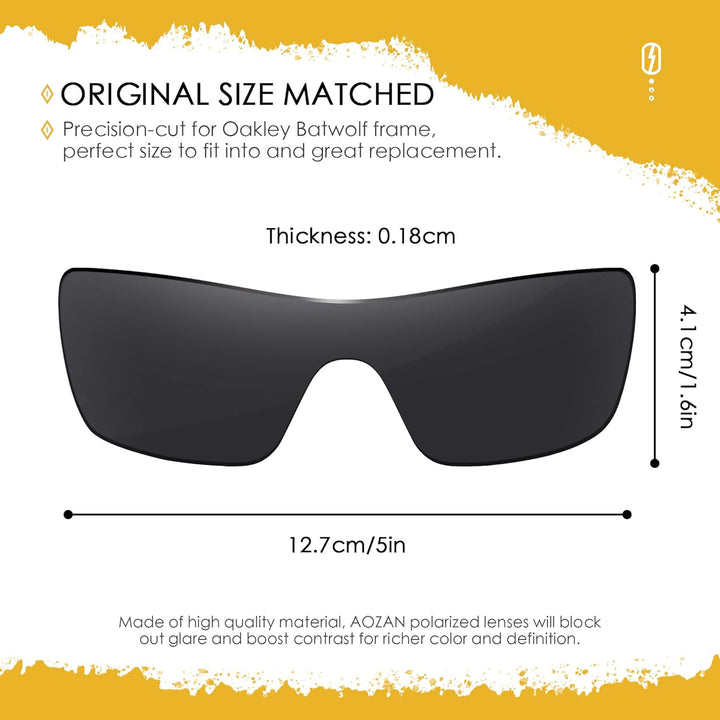 AOZAN ANSI Z87.1 Ersatzgläser kompatibel mit Oakley Batwolf OO9101 Sonnenbrille Onyx Schwarz – Polar
