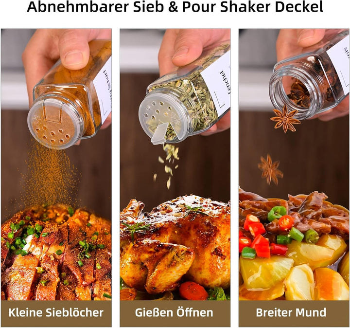 Gewürzgläser Eckig,Gewürzdosen 24er Set mit Bambusdeckel,120 ml Gewürzstreuer Spice Jars Gewürzbehäl
