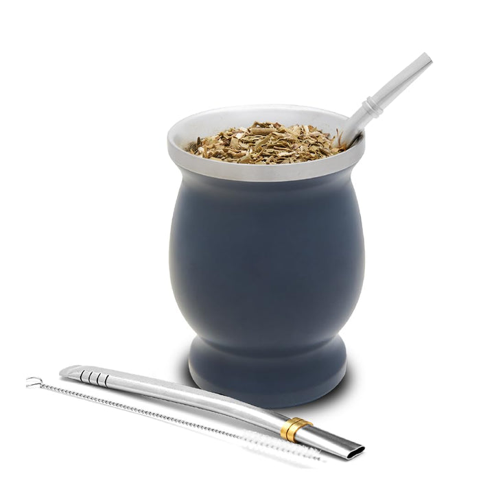 balibetov Yerba Mate Becher Set aus Edelstahl mit Bombilla für Mate Dunkelgrau 237 ml, Dunkelgrau 23