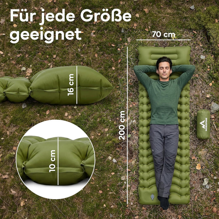 NEOLYMP NORDPINE Isomatte Camping - Integrierte Fusspumpe, Aufblasbar, 10 cm Dick - 200x70 cm, Ultra