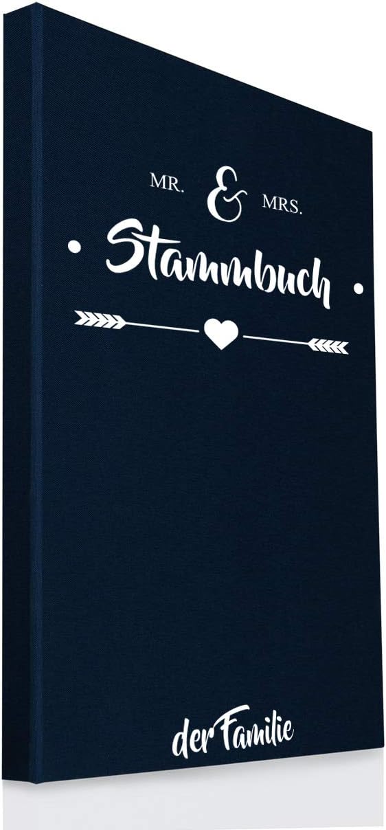 Hochzeitideal Stammbuch der Familie DIN A4 'Mr & Mrs' Leinen (dunkelblau), Dunkelblau