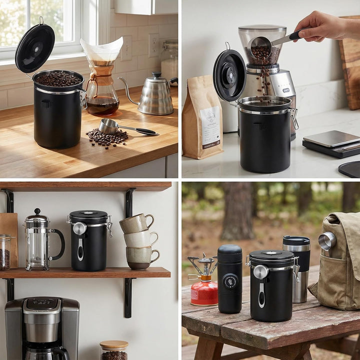 Kaffeedose Edelstahl, 2,8 L Kaffeebohnen Behälter aus Edelstahl, Luftdicht Vorratsdose mit Deckel, E