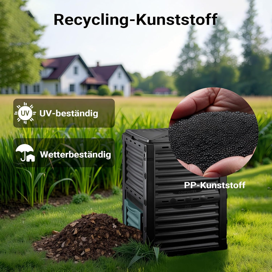 Wiltec Gartenkomposter 300 Liter 61 x 61 x 82 cm, Komposter aus Kunststoff für Bio- und Garten-Abfäl