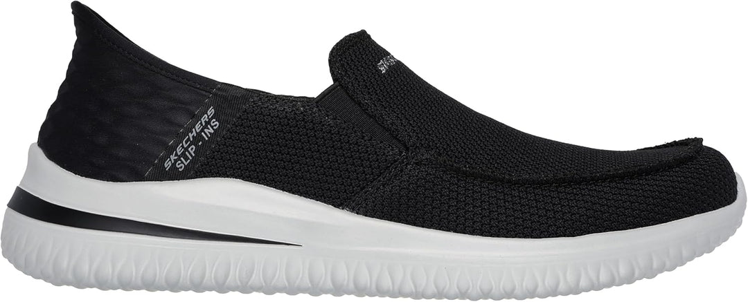 Skechers Herren Delson 3.0 Mooney Runde Zehenpartie, Bungee-Schnür-Slipper 39.5 EU Black Knit, 39.5