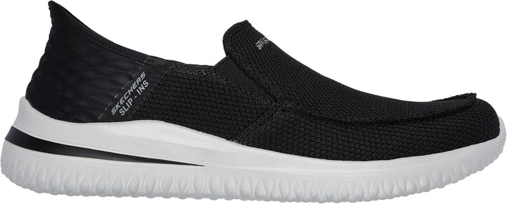 Skechers Herren Delson 3.0 Mooney Runde Zehenpartie, Bungee-Schnür-Slipper 39.5 EU Black Knit, 39.5