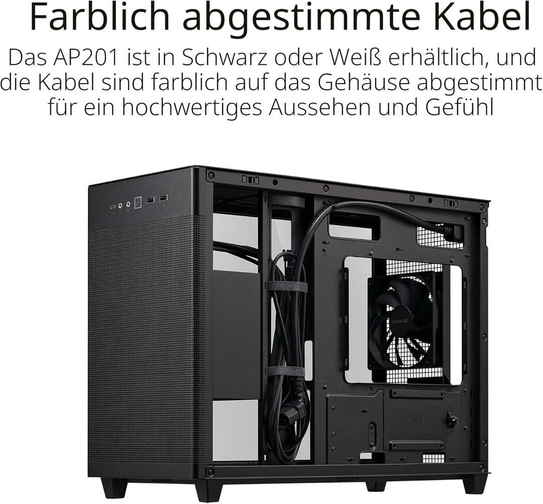ASUS Prime AP201 MicroATX Gehäuse schwarz (33 Liter, unterstützt 280- & 360-mm-Kühler, Grafikkarten