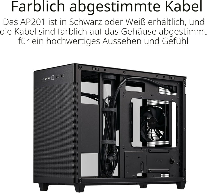 ASUS Prime AP201 MicroATX Gehäuse schwarz (33 Liter, unterstützt 280- & 360-mm-Kühler, Grafikkarten