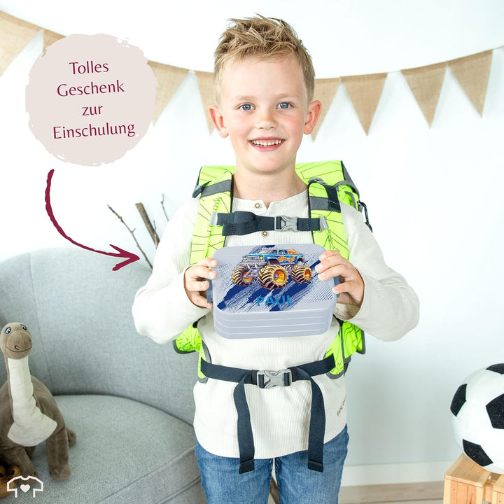 Kinder Bento Box Midi für Mepal Bentobox - Auto - Lunchbox Monstertruck mit Name Brotbox Monster Tru