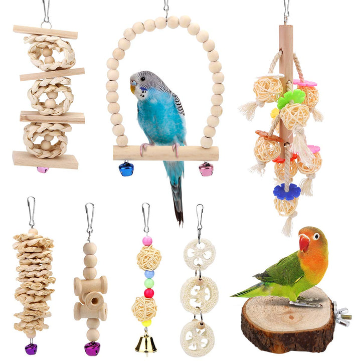 Vegena Vogelspielzeug, 8er Set Vögel Holzleiter Spielzeug mit Landeplatz Vogelkäfig Zubehör für Well