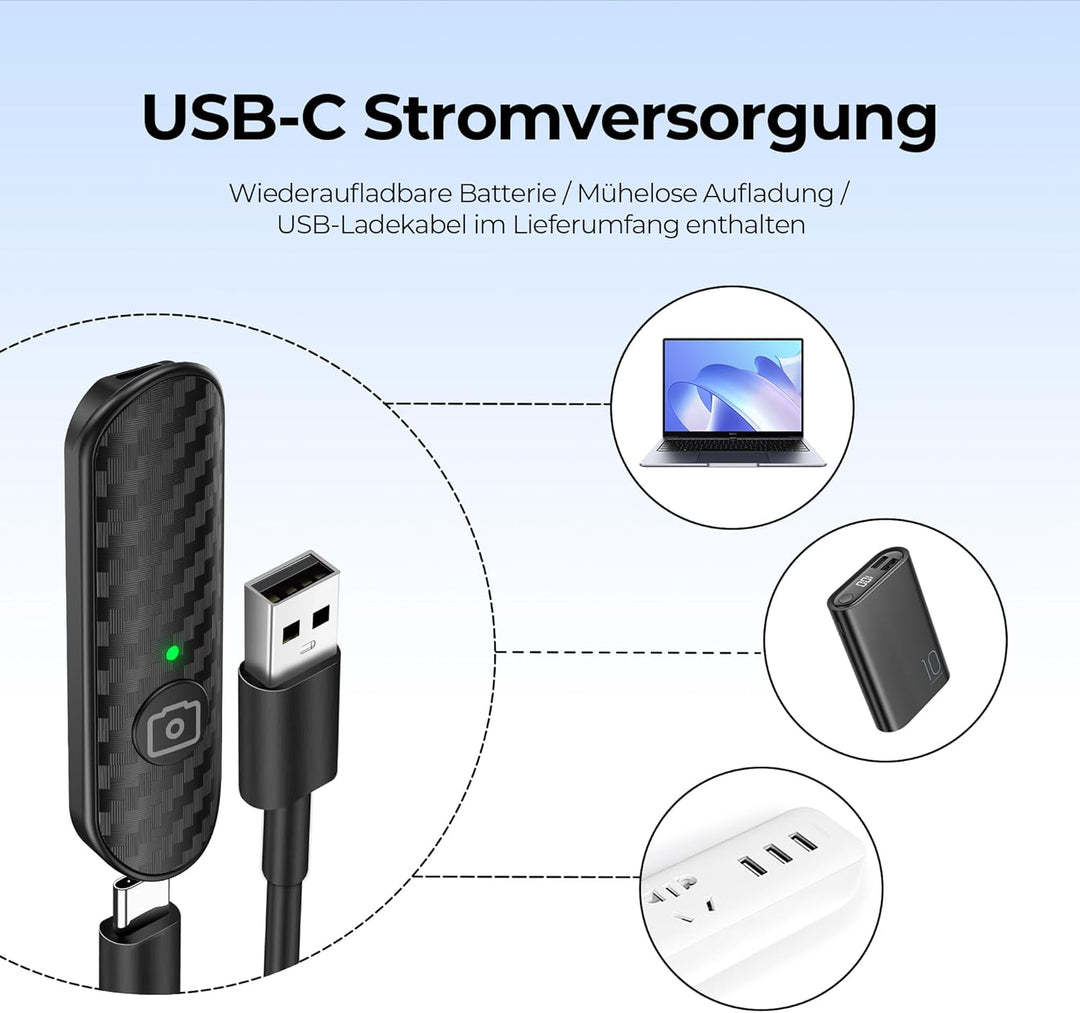 ATUMTEK Bluetooth-Fernauslöser, Design in Carbonfaser, Wiederaufladbare Kamera-Fernbedienung für iOS