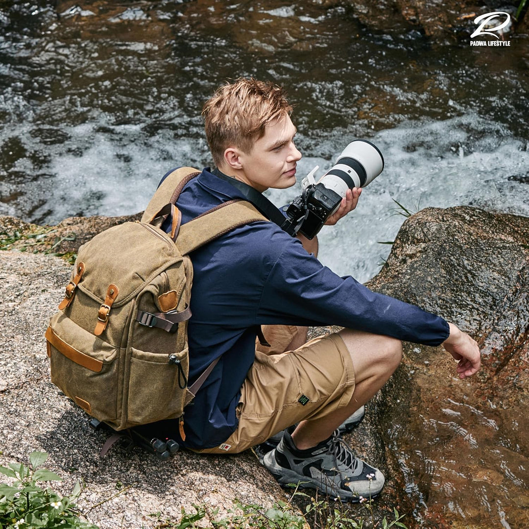 Padwa Lifestyle Kamerarucksack - Gewachstem Memory Canvas mit 16“ Laptop-/Objektivfach und Stativfac