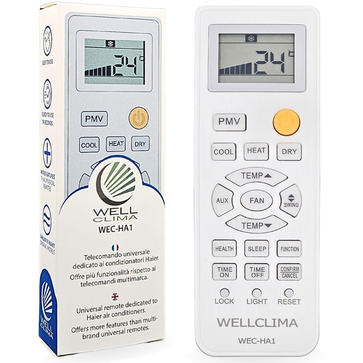Wellclima WEC-HA1 Fernbedienung für Klimaanlagen für Haier, für HEC, für Candy, Umfangreicher als Un