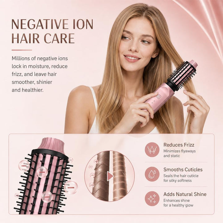 Warmluftbürste Kabellos, 38mm Thermal Brush mit 4 Temperaturen, Roségold | Hot Brush, Rundbürste Ele