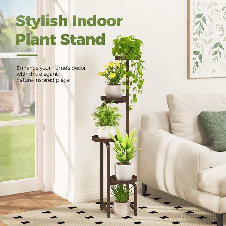 Bamworld Blumenständer Metall Braun Pflanzenständer Blumentreppe Indoor 4 Etagen robustes Pflanzenre