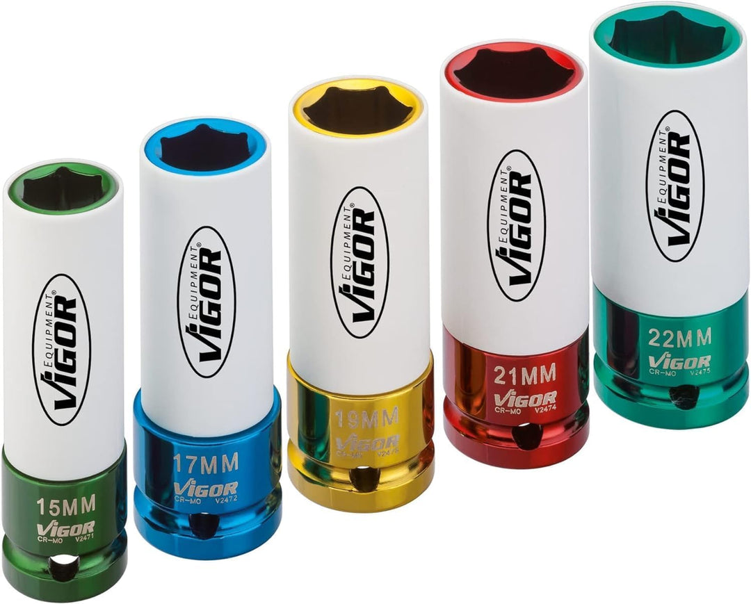 ViGOR V2257 Schlagschrauber-Steckschlüsselsatz | 12,5 mm Vierkantantrieb (1/2 Zoll), 17 - 21 mm Schl