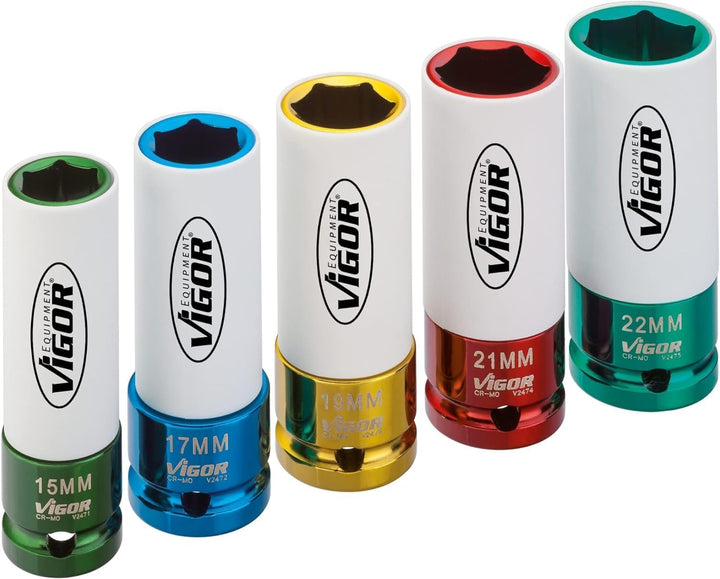 ViGOR V2257 Schlagschrauber-Steckschlüsselsatz | 12,5 mm Vierkantantrieb (1/2 Zoll), 17 - 21 mm Schl
