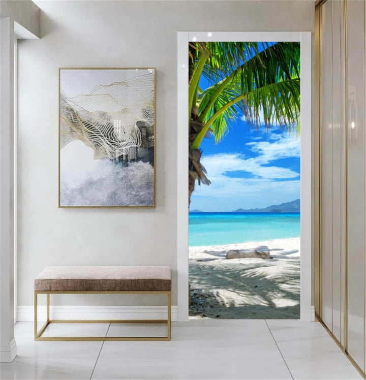 FLFK 3D Strand am Meer Türtapete selbstklebend Türposter Vinyl Entfernbar Türaufkleber Aufkleber Zuh