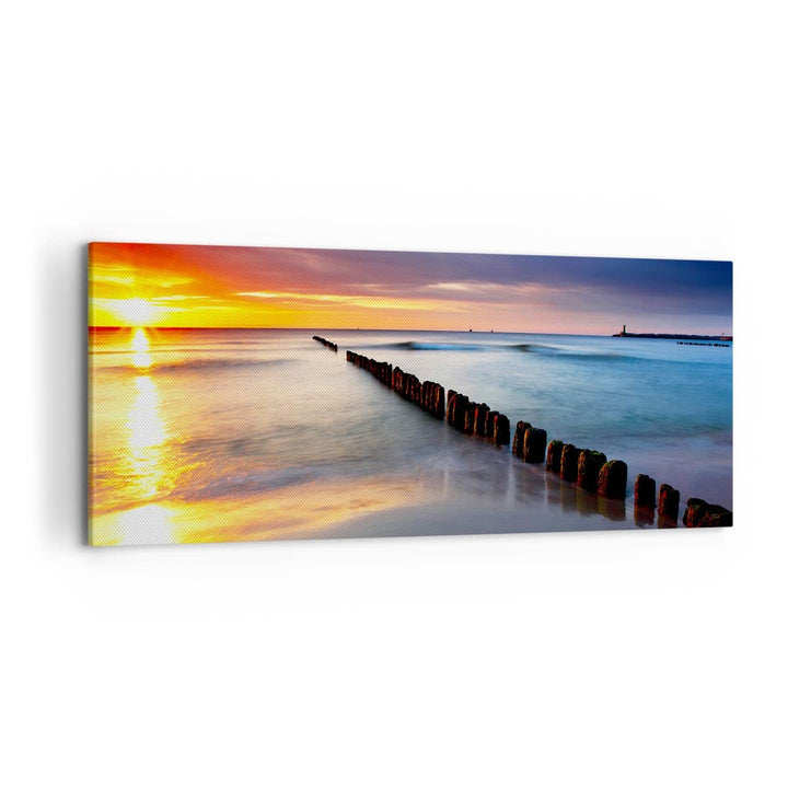 Wandbilder Dekoration Wohnzimmer Meer Küste Strand Sonnenaufgang Panorama Bilder auf Leinwand 120x50