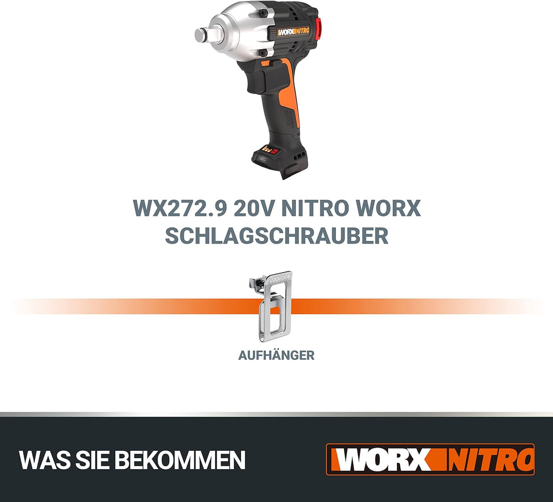 WORX WX272.9 NITRO Bürstenloser Akku Schlagschrauber 20V - 300Nm, Mit Variablem 3-Gang-Getriebe Und