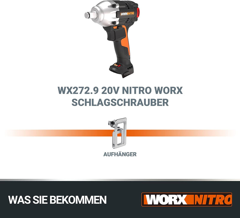 WORX WX272.9 NITRO Bürstenloser Akku Schlagschrauber 20V - 300Nm, Mit Variablem 3-Gang-Getriebe Und