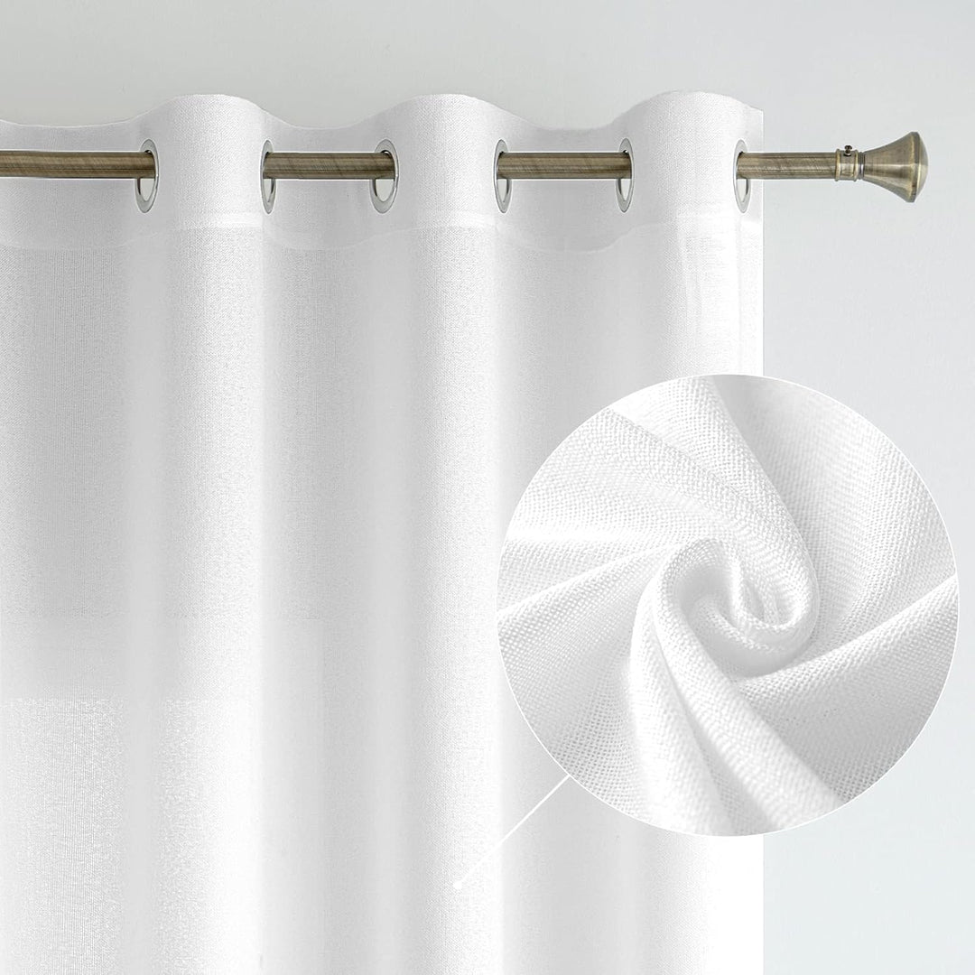 MIULEE Leinen Vorhänge mit Leinen Ringe Effekt Wohnzimmer Modern Semi-transparent Voile Vorhang Natu