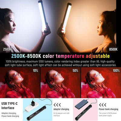 weeylite K21 RGB Handheld LED Videolicht stab Fotografie Licht 1200Lumen mit Bluetooth (APP)-Steueru