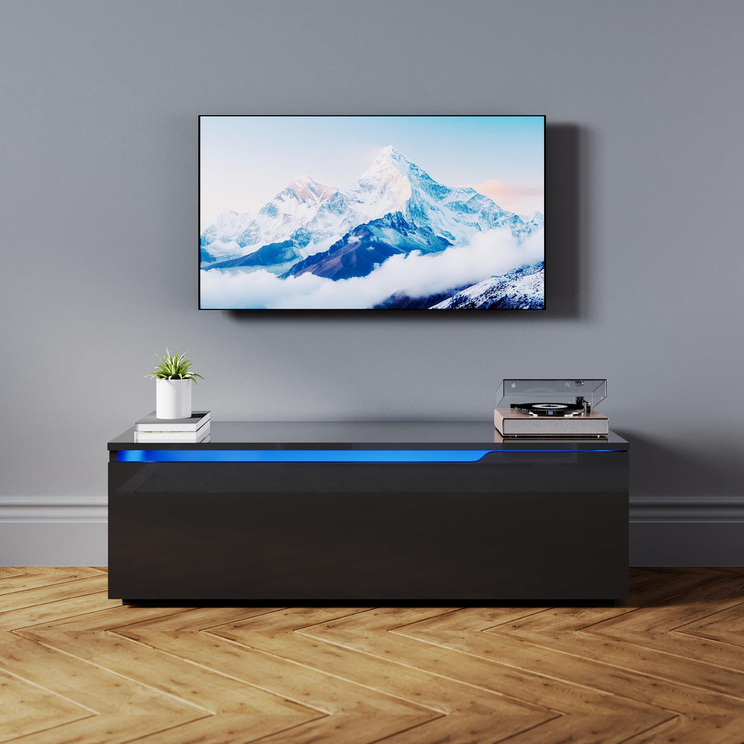 SONNI TV-Schrank, Lowboard Hochglanz Schwarz Hängend/Stehend, TV-Regal mit 16 Farben LED-Beleuchtung