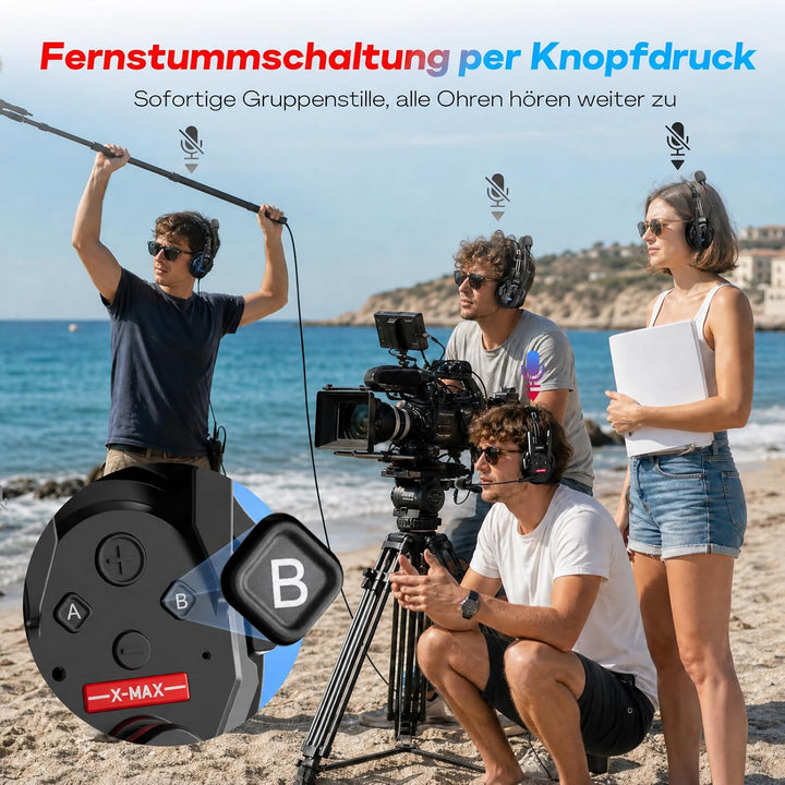 SYNCO XTALK XMax2 Wireless Intercom Headset, Zwei-Ohr Headset 500m Reichweite 24h Akku für Event TV