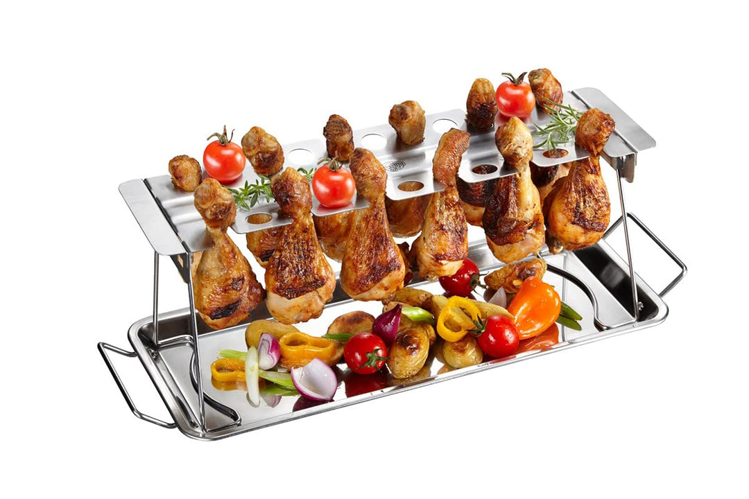 GEFU Hähnchenkeulen-Halter BBQ – Edelstahlgestell für 12 Keulen oder Wings | Gleichmässiges Garen oh