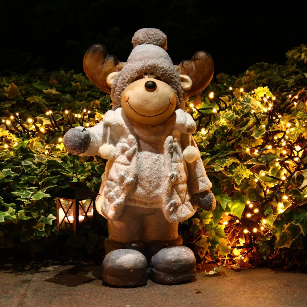 Weihnachtsdeko Elch 40cm Figuren mit Laterne Weihnachtsfiguren für aussen beleuchtete XXL Dekofigure