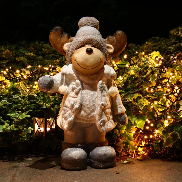 Weihnachtsdeko Elch 40cm Figuren mit Laterne Weihnachtsfiguren für aussen beleuchtete XXL Dekofigure