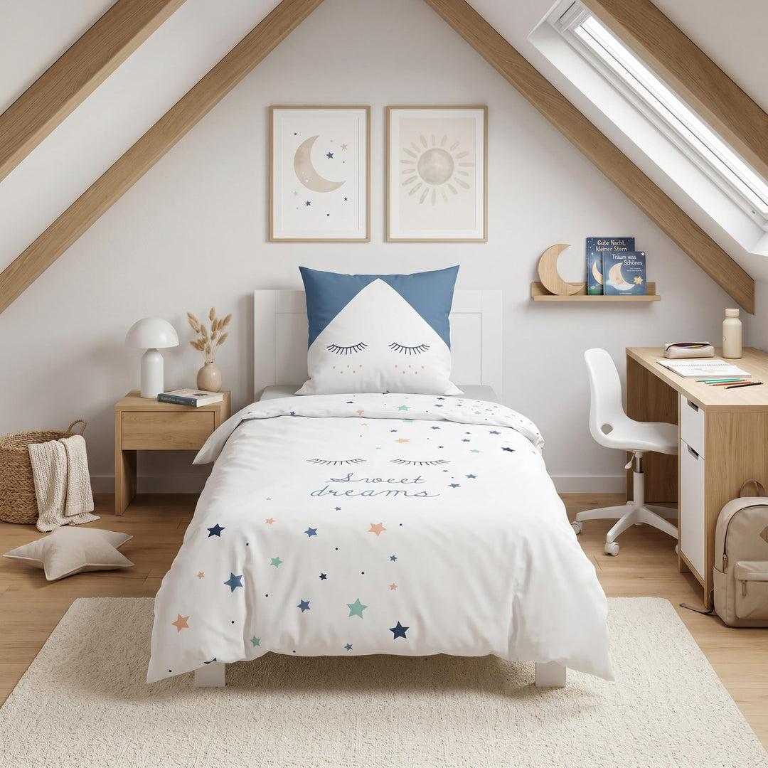 Sterne Mädchen-Bettwäsche Set · Kinderbettwäsche Sweet Dreams · Wende Motiv Wimpern · 2 teilig - Kis