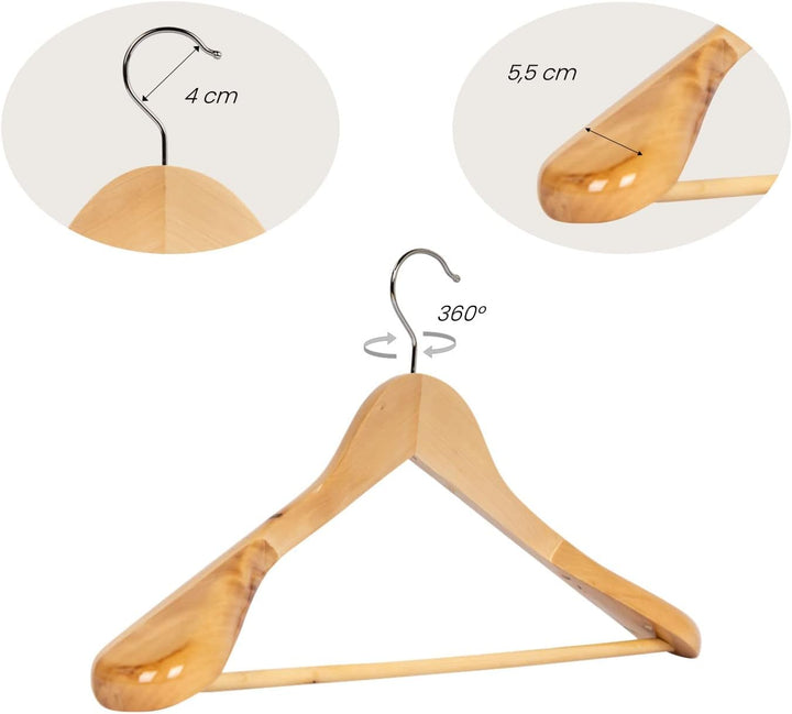 5 x Anzugbügel Jackenbügel Kleiderbügel Holz Natur | Sakkobügel | 44,5 cm | 360° drehbarer Haken | e