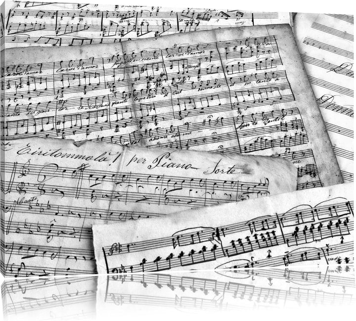 Pixxprint Stilvolle alte Notenblätter / 100x70cm Leinwandbild bespannt auf Holzrahmen/Wandbild Kunst