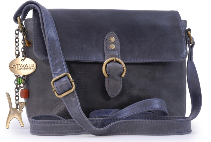 Catwalk Collection Handbags - Damen Umhängetasche aus Leder - Schultertasche - FREYA Blau, Blau