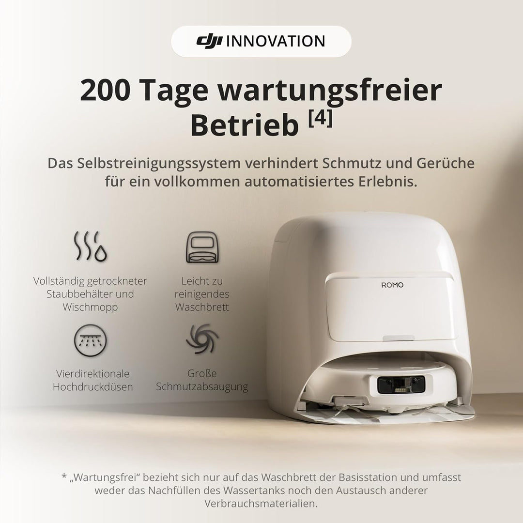 DJI ROMO S Saugroboter mit Wischfunktion, 25.000 Pa Saugkraft, Hinderniserkennung auf Drohnen-Niveau