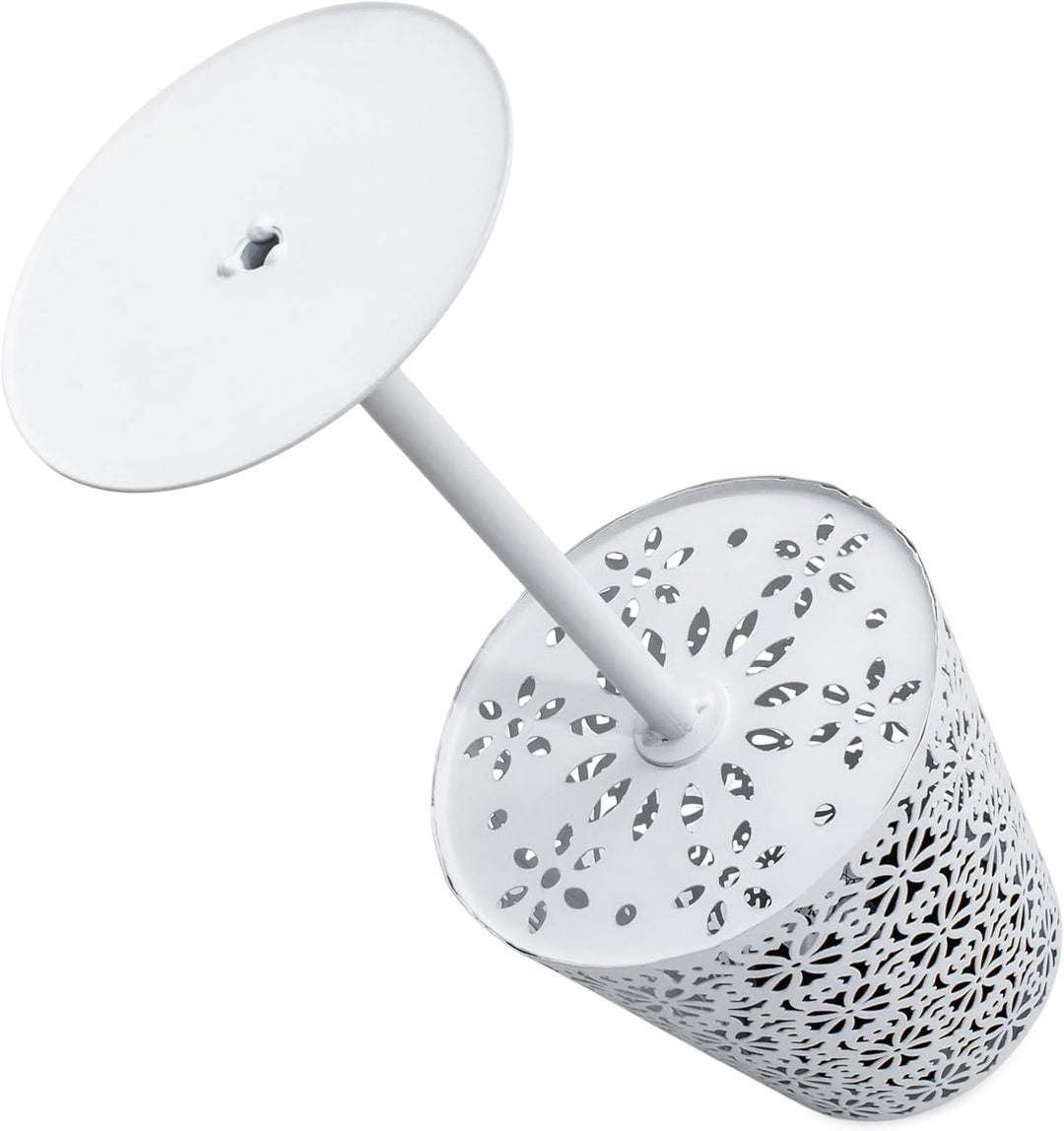 Solar Retro Tischleuchte aus Metall in weiss - 28 x 12 cm - Vintage Garten Tischlampe warm weiss - D